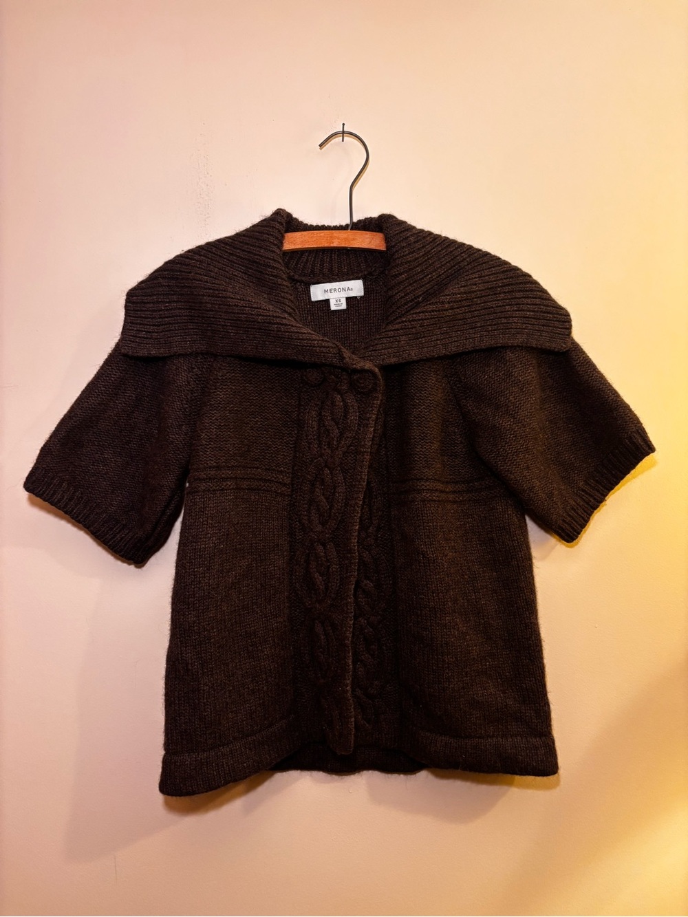 Merona Chocolate Brown Short-Sleeve Cable Cape Cardigan